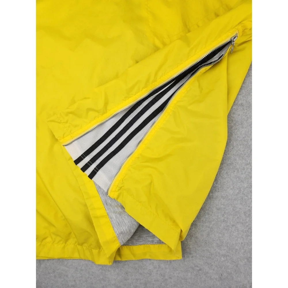 VTG Adidas Mens Windbreaker Jacket Yellow Black stripe Cotton Lined Hoodie LARGE